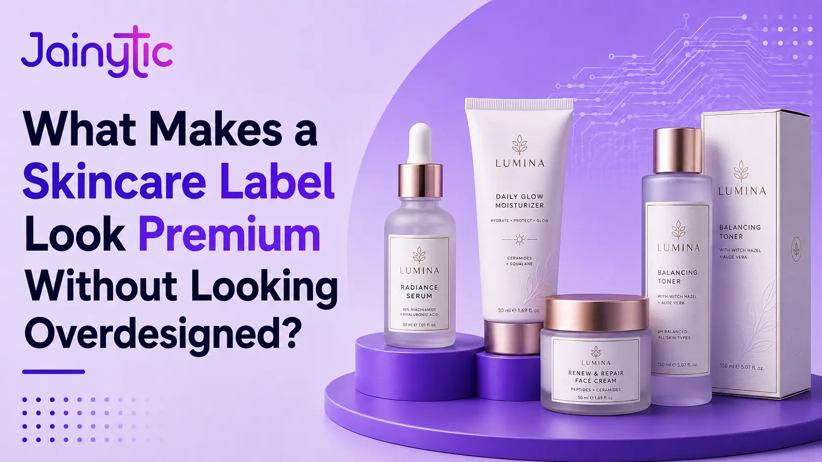 Premium skincare label design with clean typography and refined finishing