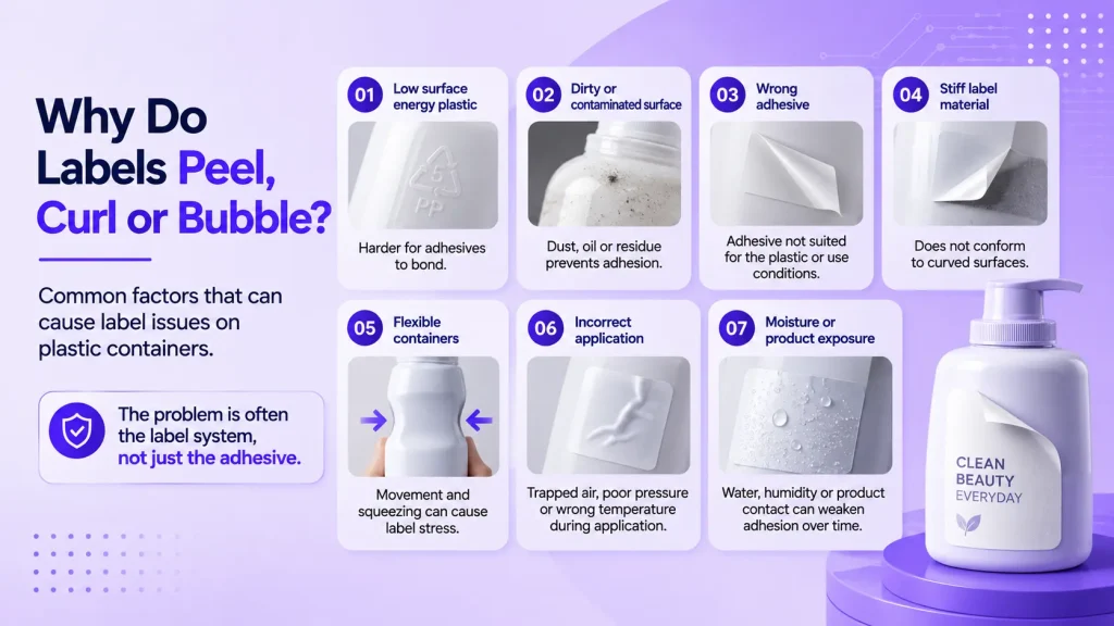 Why Product Labels Peel, Curl or Bubble on Plastic Containers 