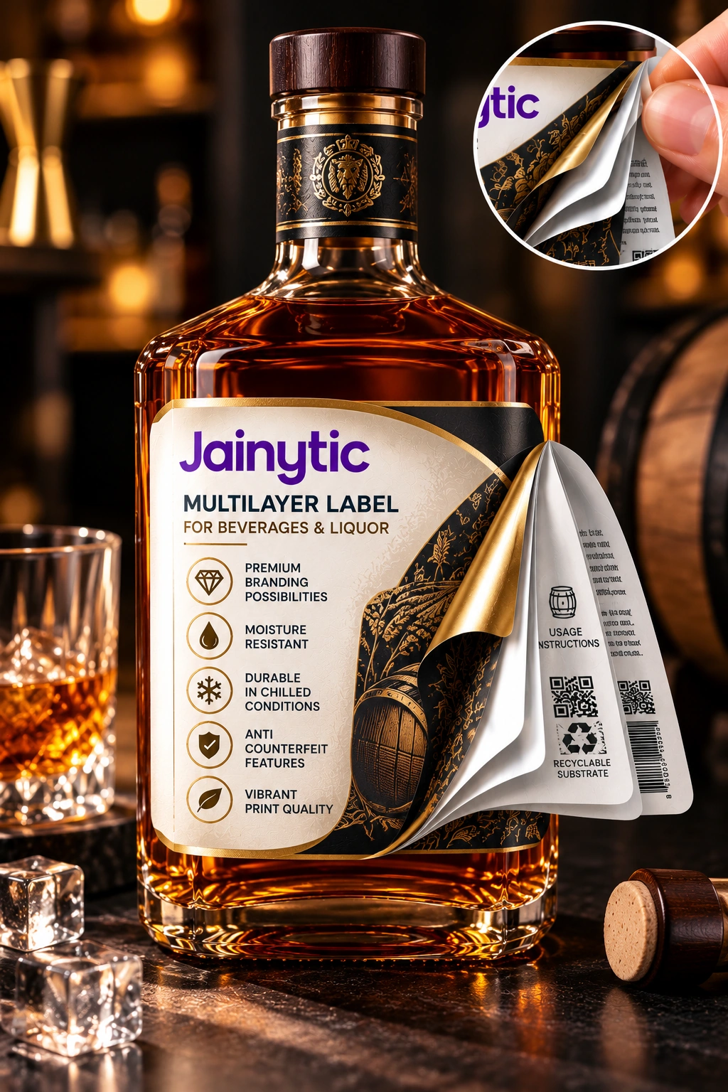 Multilayer beverage and liquor labels