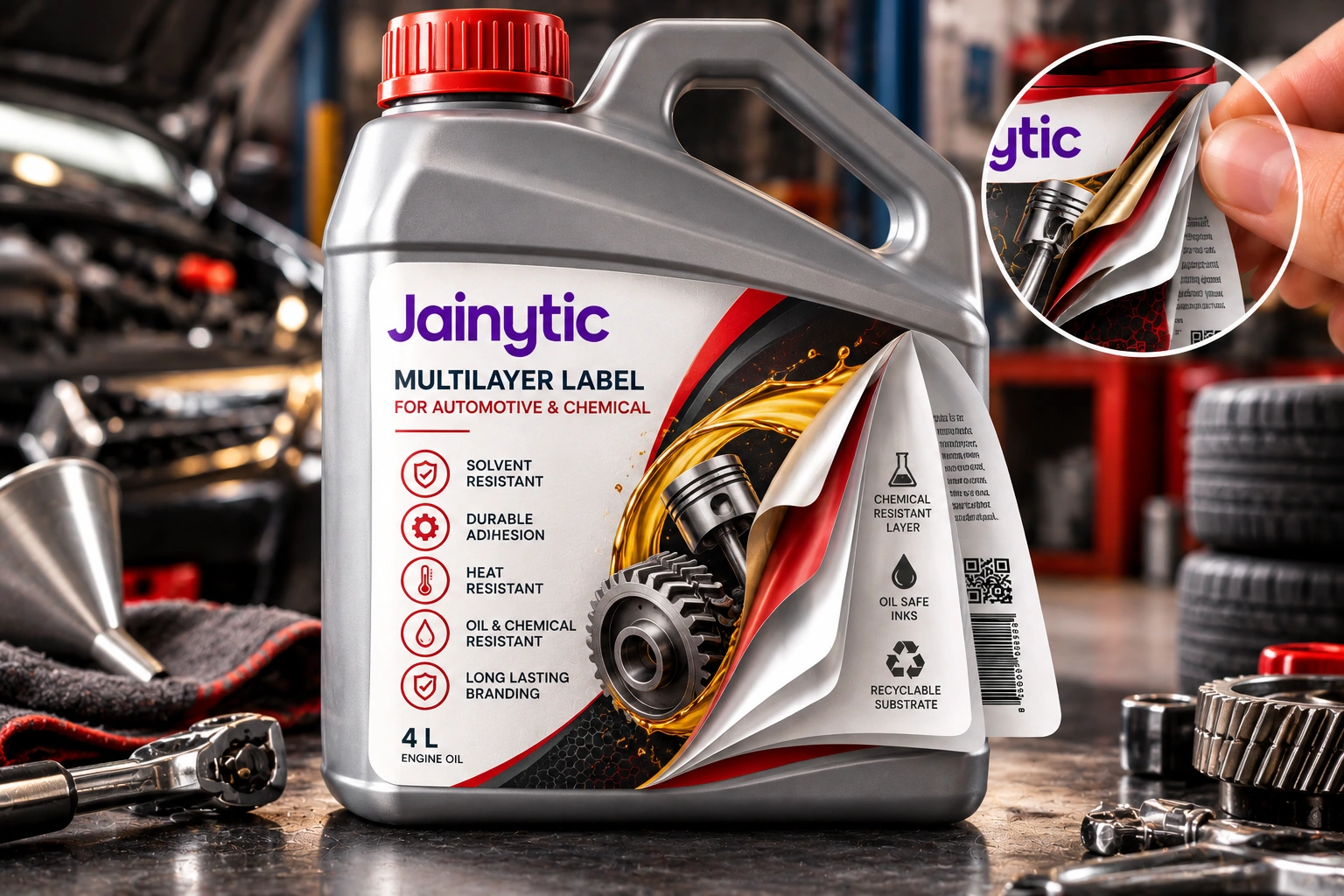 Multilayer labels for automotive and chemical products